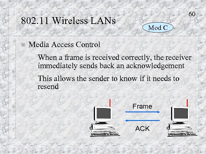 802. 11 Wireless LANs n 60 Mod C Media Access Control – When a