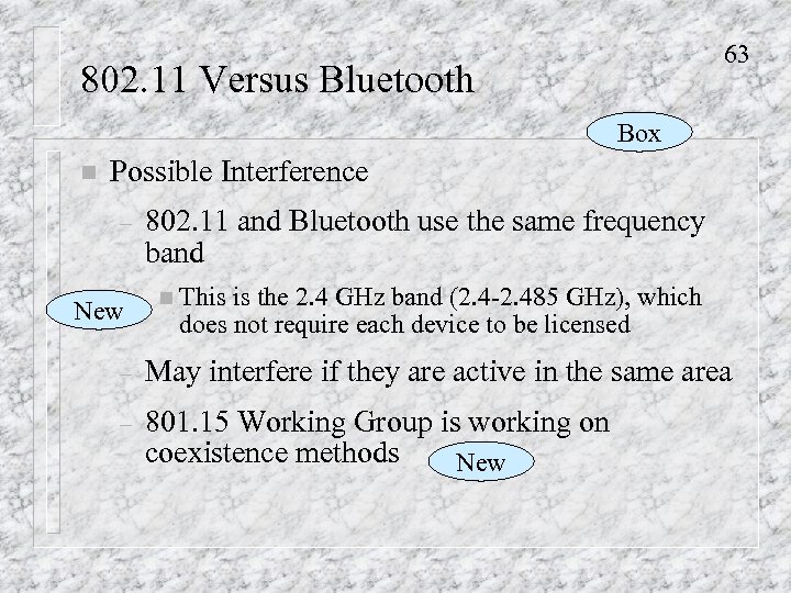 63 802. 11 Versus Bluetooth Box n Possible Interference – New 802. 11 and