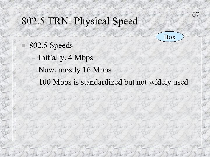 67 802. 5 TRN: Physical Speed n 802. 5 Speeds Box – Initially, 4