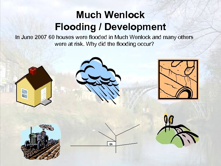 Much Wenlock Flooding / Development In June 2007 60 houses were flooded in Much