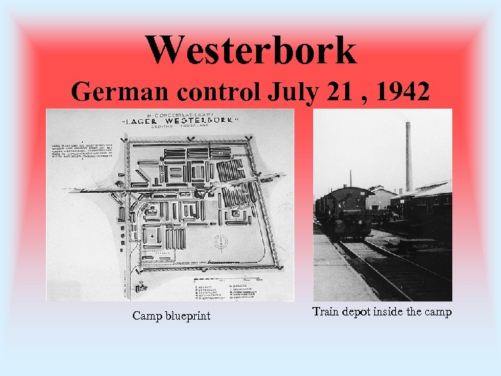 Westerbork German control July 21 , 1942 Camp blueprint Train depot inside the camp