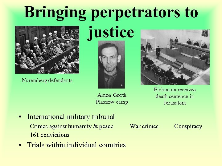 Bringing perpetrators to justice Nuremberg defendants Amon Goeth Plaszow camp Eichmann receives death sentence