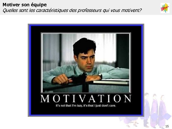 Motiver son équipe Quelles sont les caractéristiques des professeurs qui vous motivent? 15 