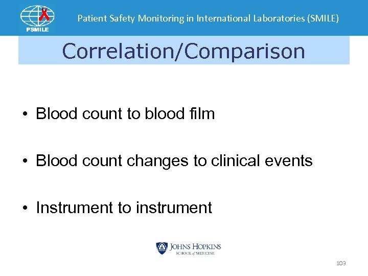 Patient Safety Monitoring in International Laboratories (SMILE) Correlation/Comparison • Blood count to blood film