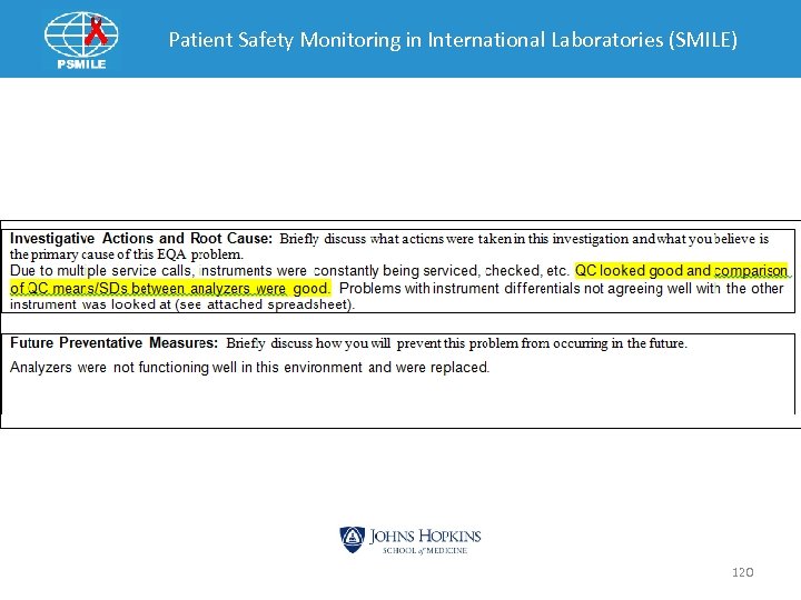 Patient Safety Monitoring in International Laboratories (SMILE) 120 