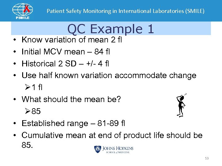 Patient Safety Monitoring in International Laboratories (SMILE) • • QC Example 1 Know variation