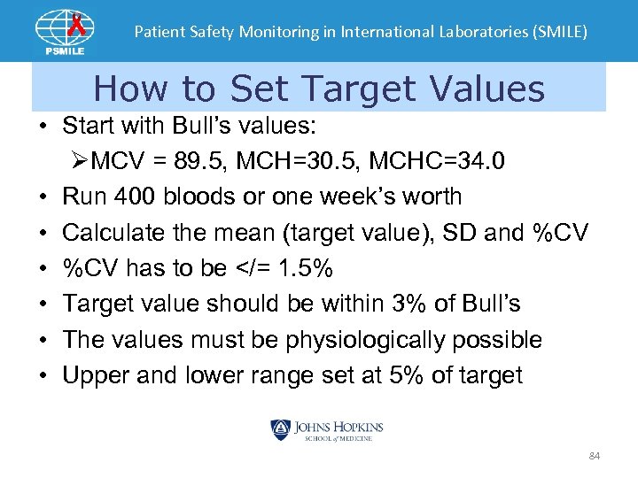 Patient Safety Monitoring in International Laboratories (SMILE) How to Set Target Values • Start