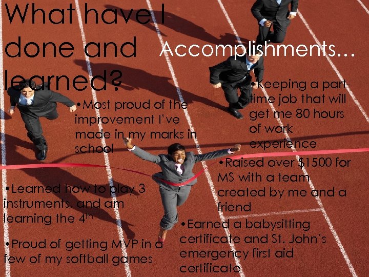 What have I done and Accomplishments… • Keeping a partlearned? time job that will