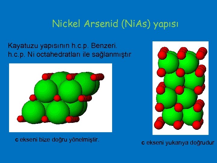 Nickel Arsenid (Ni. As) yapısı Kayatuzu yapısının h. c. p. Benzeri. h. c. p.