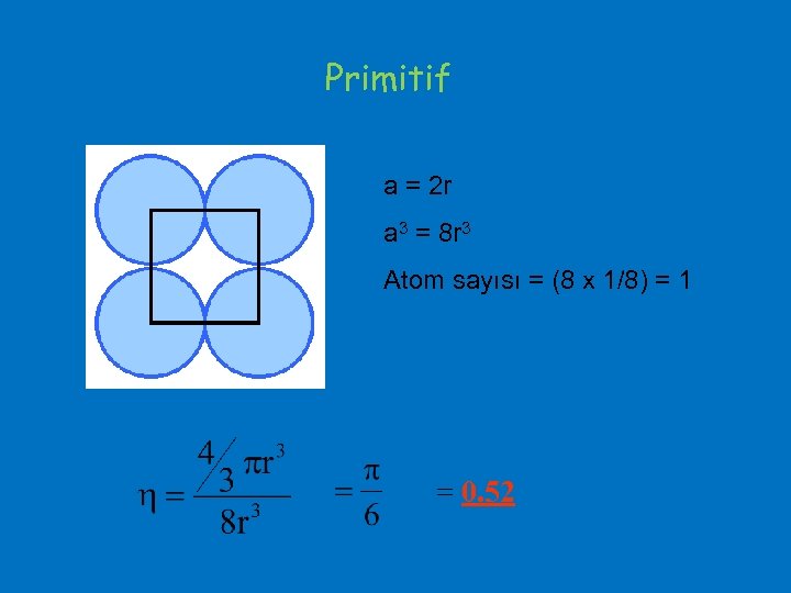 Primitif a = 2 r a 3 = 8 r 3 Atom sayısı =