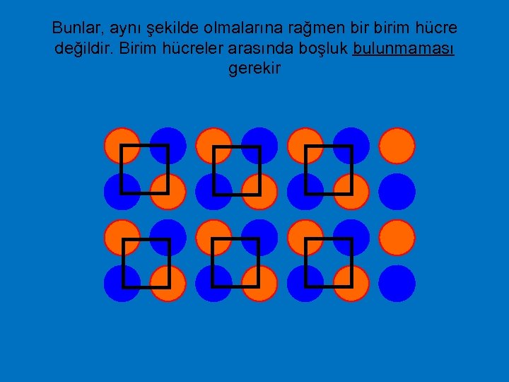 Bunlar, aynı şekilde olmalarına rağmen birim hücre değildir. Birim hücreler arasında boşluk bulunmaması gerekir