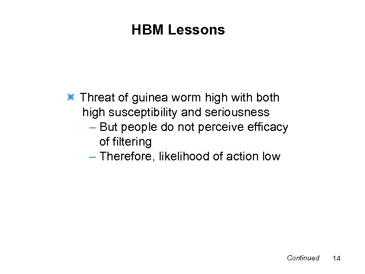HBM Lessons Threat of guinea worm high with both high susceptibility and seriousness –