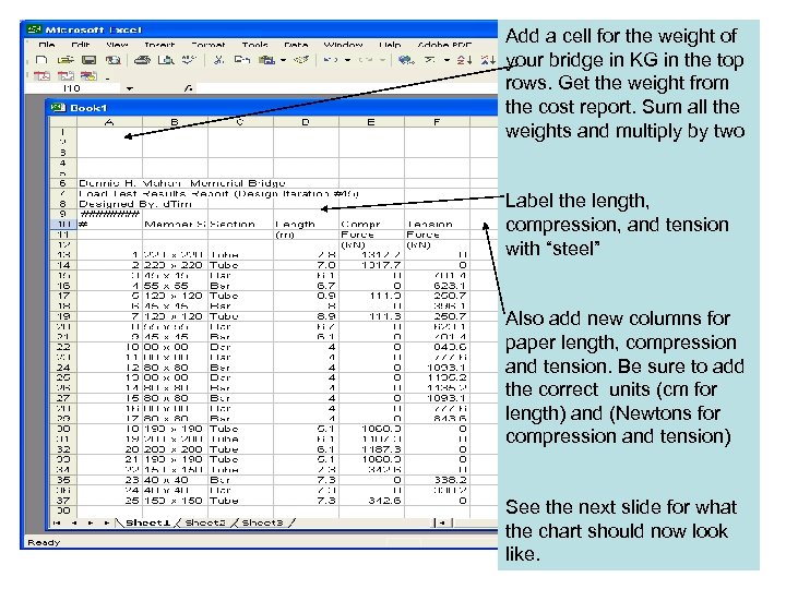 Add a cell for the weight of your bridge in KG in the top