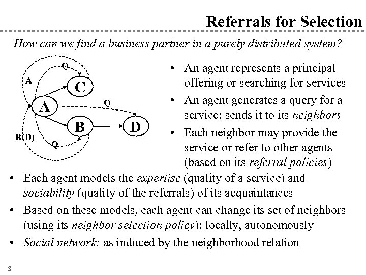 Referrals for Selection How can we find a business partner in a purely distributed