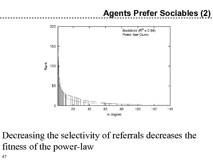 Agents Prefer Sociables (2) Decreasing the selectivity of referrals decreases the fitness of the