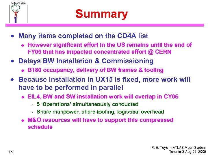 Summary · Many items completed on the CD 4 A list u However significant