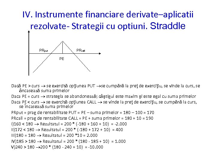 IV. Instrumente financiare derivate–aplicatii rezolvate- Strategii cu optiuni. Straddle PRput PRcall PE Dacă PE