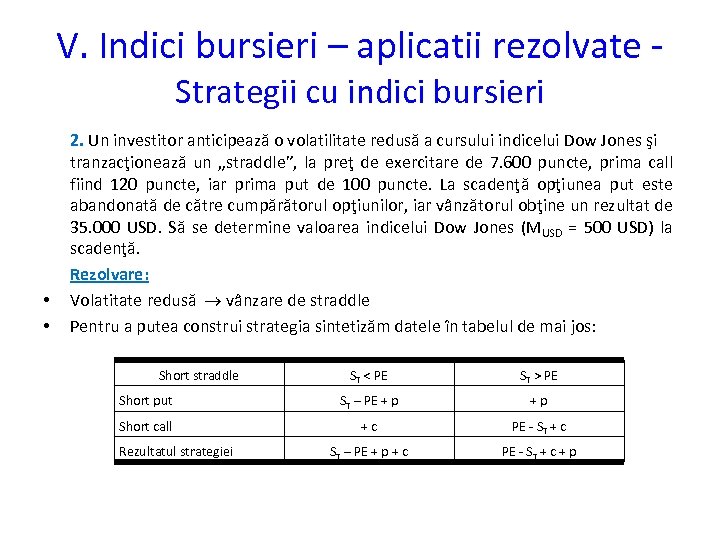 V. Indici bursieri – aplicatii rezolvate Strategii cu indici bursieri • • 2. Un