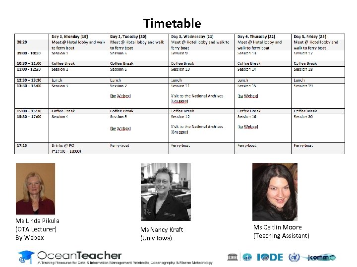 Timetable Ms Linda Pikula (OTA Lecturer) By Webex Ms Nancy Kraft (Univ Iowa) Ms