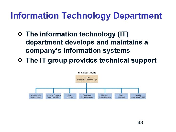 Information Technology Department v The information technology (IT) department develops and maintains a company’s