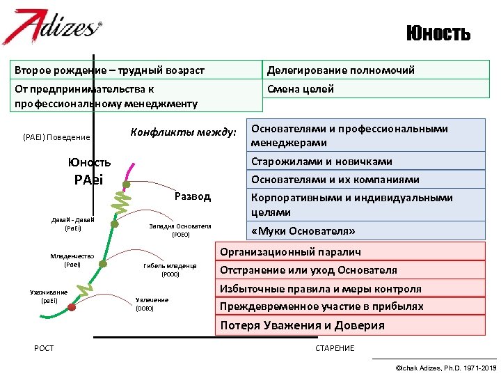 Юность Второе рождение – трудный возраст Делегирование полномочий От предпринимательства к профессиональному менеджменту Смена