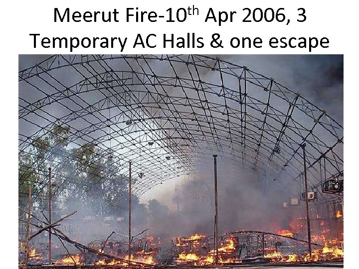 Meerut Fire-10 th Apr 2006, 3 Temporary AC Halls & one escape 