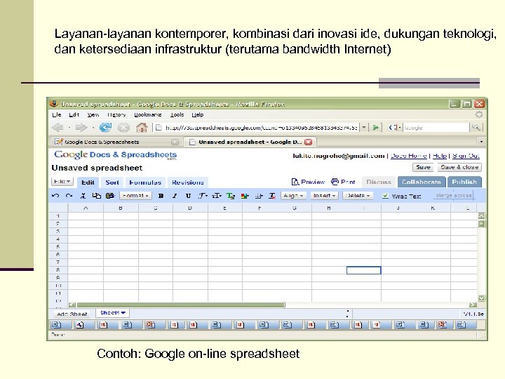Layanan-layanan kontemporer, kombinasi dari inovasi ide, dukungan teknologi, dan ketersediaan infrastruktur (terutama bandwidth Internet)