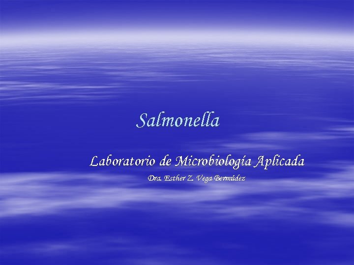 Salmonella Laboratorio de Microbiología Aplicada Dra. Esther Z. Vega Bermúdez 