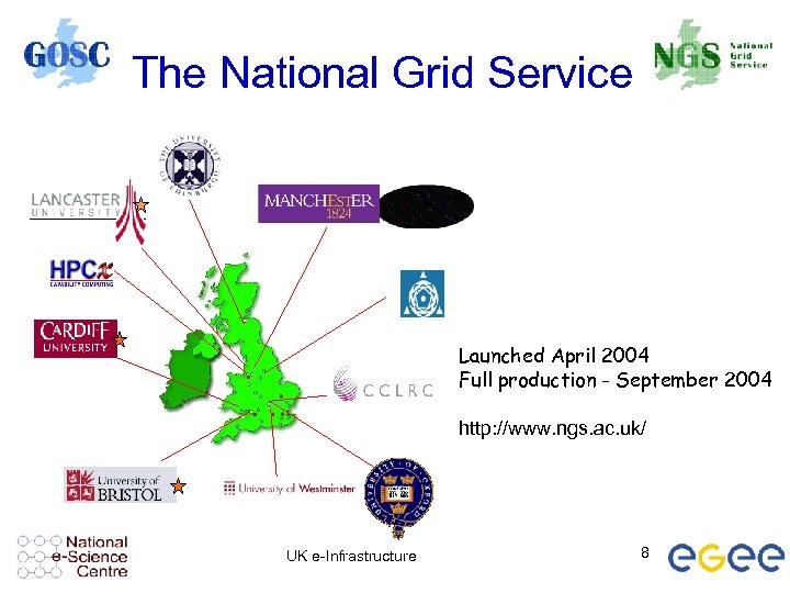 The National Grid Service Launched April 2004 Full production - September 2004 http: //www.