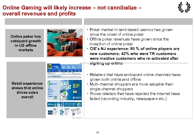 Online Gaming will likely increase – not cannibalize – overall revenues and profits Online