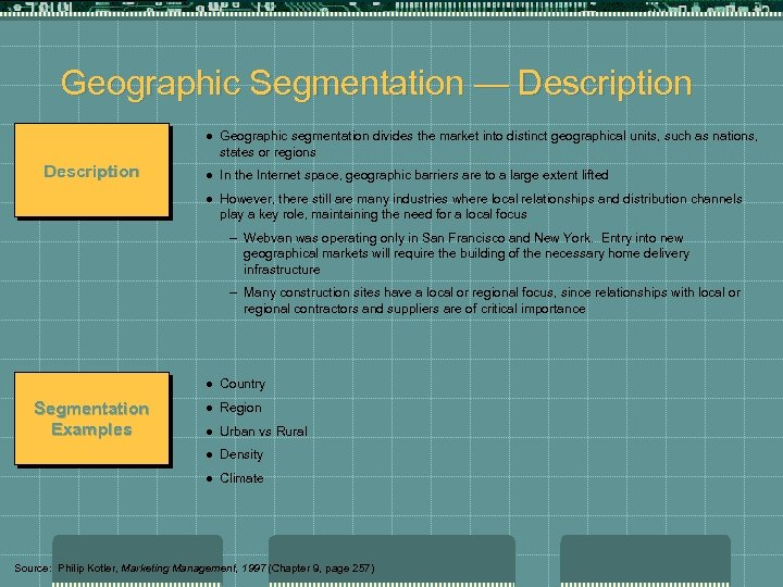 Geographic Segmentation — Description In the Internet space, geographic barriers are to a large
