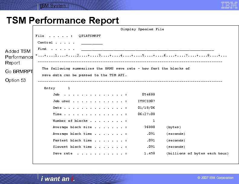 IBM System i TSM Performance Report Display Spooled File . . . : QP