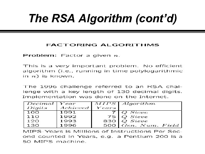 The RSA Algorithm (cont’d) 