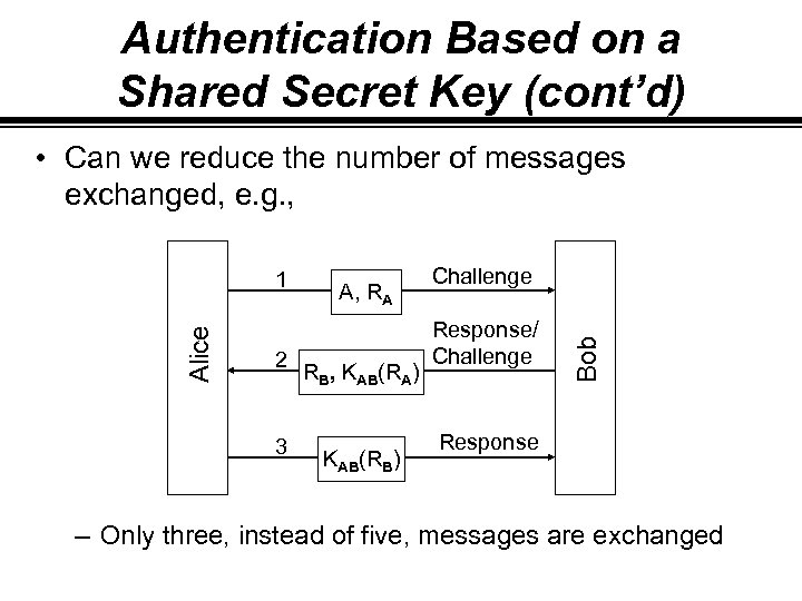 Authentication Based on a Shared Secret Key (cont’d) • Can we reduce the number