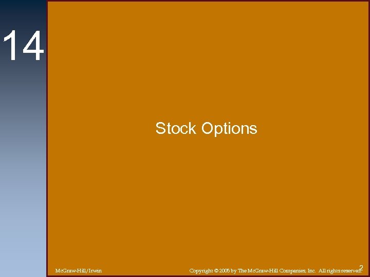 14 Stock Options Mc. Graw-Hill/Irwin 2 Copyright © 2005 by The Mc. Graw-Hill Companies,