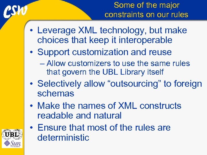 Some of the major constraints on our rules • Leverage XML technology, but make