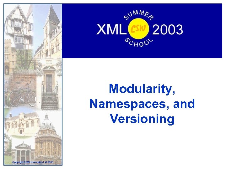 Modularity, Namespaces, and Versioning Copyright CSW Informatics Ltd 2003 
