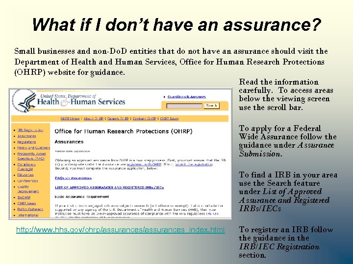 What if I don’t have an assurance? Small businesses and non-Do. D entities that