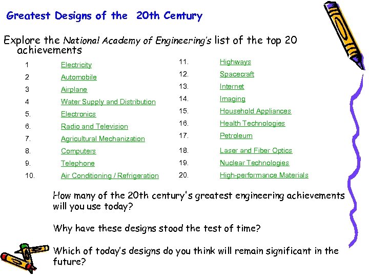 Greatest Designs of the 20 th Century Explore the National Academy of Engineering’s list