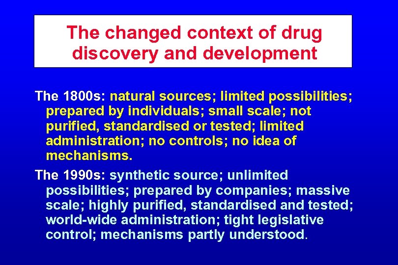 The changed context of drug discovery and development The 1800 s: natural sources; limited