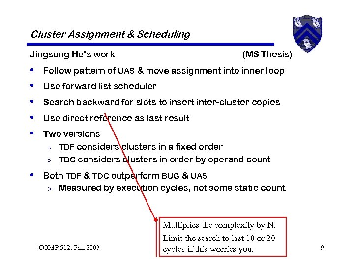 Cluster Assignment & Scheduling Jingsong He’s work • • • (MS Thesis) Follow pattern