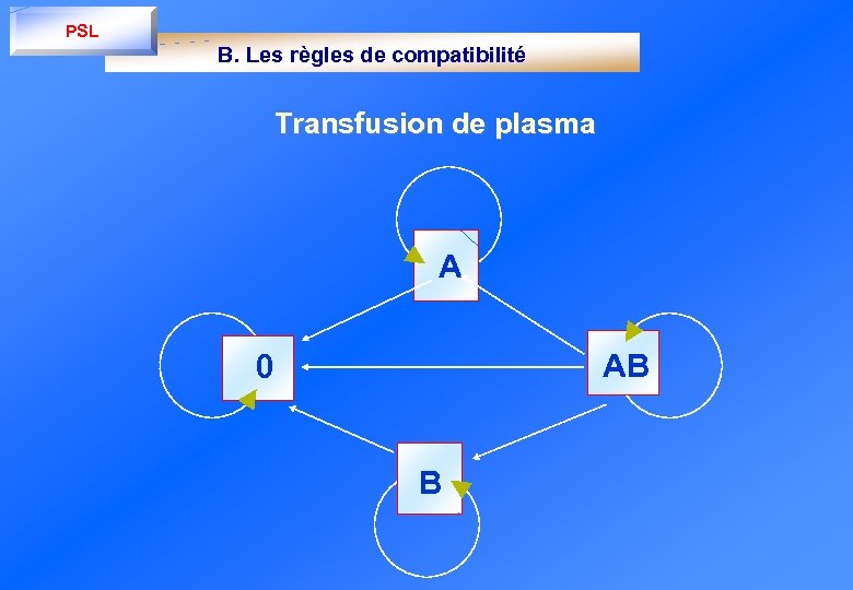 PSL B. Les règles de compatibilité Transfusion de plasma A AB 0 B 