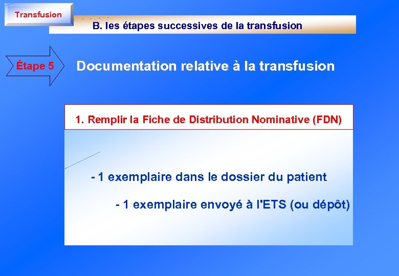 Transfusion B. les étapes successives de la transfusion Étape 5 Documentation relative à la