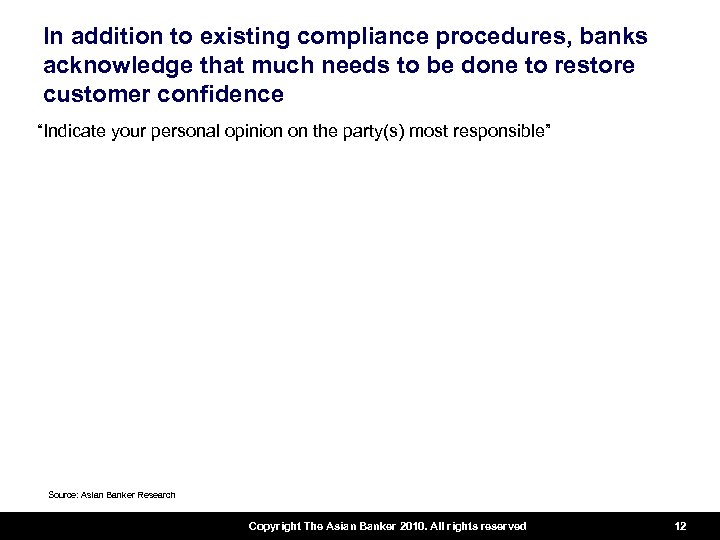 In addition to existing compliance procedures, banks acknowledge that much needs to be done