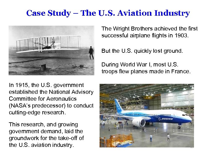 Case Study – The U. S. Aviation Industry The Wright Brothers achieved the first