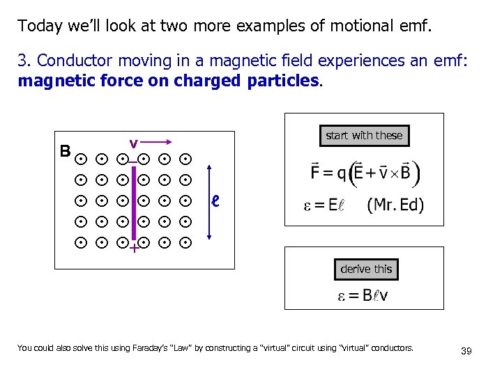 Today we’ll look at two more examples of motional emf. 3. Conductor moving in