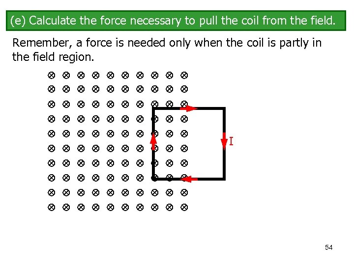 (e) Calculate the force necessary to pull the coil from the field. Remember, a