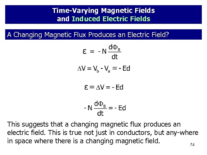 Time-Varying Magnetic Fields and Induced Electric Fields A Changing Magnetic Flux Produces an Electric