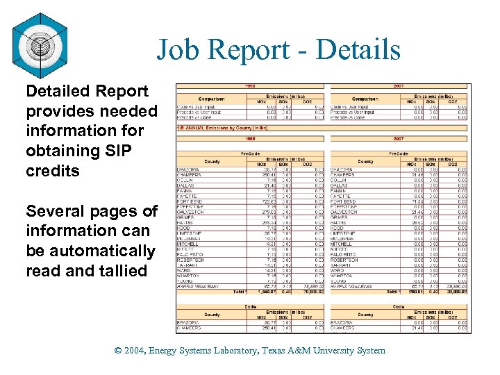 Job Report - Details Detailed Report provides needed information for obtaining SIP credits Several