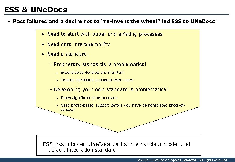 ESS & UNe. Docs • Past failures and a desire not to “re-invent the